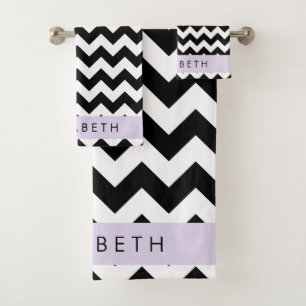 Zwart-wit Zigzag, Chevron Pattern, Jouw naam Bad Handdoek