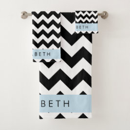 Zwart-wit Zigzag, Chevron Pattern, Jouw naam Bad Handdoek