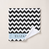 Zwart-wit Zigzag, Chevron Pattern, Jouw naam Bad Handdoek (Wasdoekje)
