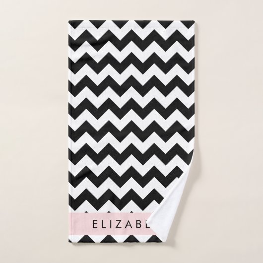 Zwart-wit Zigzag, Chevron Pattern, Jouw naam Bad Handdoek (Handdoek)