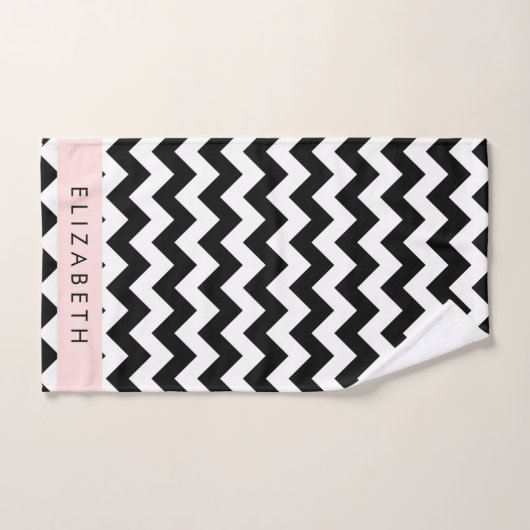 Zwart-wit Zigzag, Chevron Pattern, Jouw naam Bad Handdoek (Handdoek)