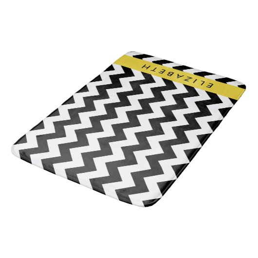 Zwart-wit Zigzag, Chevron Pattern, Jouw naam Badmat (Gekanteld)