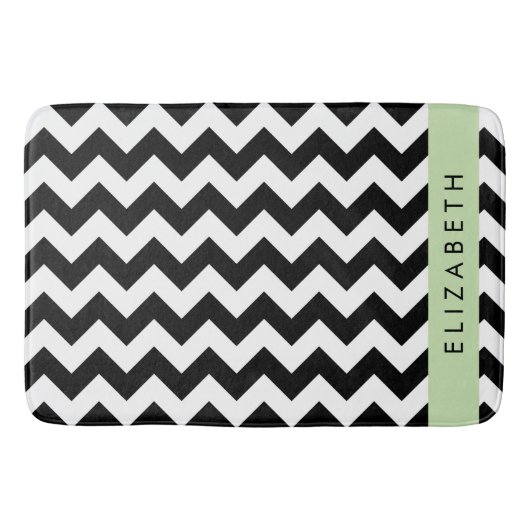 Zwart-wit Zigzag, Chevron Pattern, Jouw naam Badmat (Voorkant)