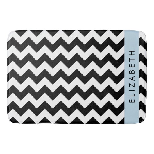 Zwart-wit Zigzag, Chevron Pattern, Jouw naam Badmat (Voorkant)
