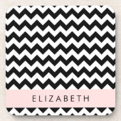 Zwart-wit Zigzag, Chevron Pattern, Jouw naam Bier Onderzetter (Voorkant)
