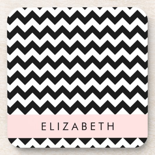 Zwart-wit Zigzag, Chevron Pattern, Jouw naam Bier Onderzetter (Voorkant)