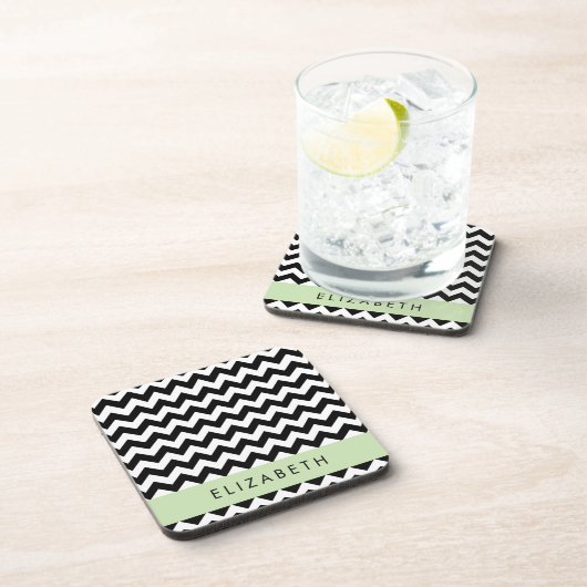 Zwart-wit Zigzag, Chevron Pattern, Jouw naam Bier Onderzetter (Rechterzijde)