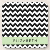 Zwart-wit Zigzag, Chevron Pattern, Jouw naam Bier Onderzetter (Voorkant)