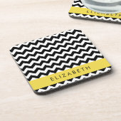 Zwart-wit Zigzag, Chevron Pattern, Jouw naam Bier Onderzetter (Linkerzijde)