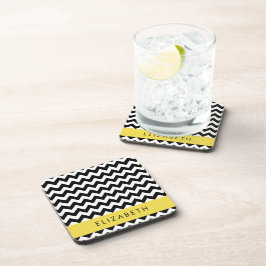 Zwart-wit Zigzag, Chevron Pattern, Jouw naam Bier Onderzetter