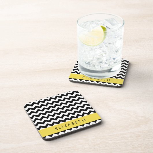 Zwart-wit Zigzag, Chevron Pattern, Jouw naam Bier Onderzetter (Rechterzijde)