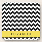 Zwart-wit Zigzag, Chevron Pattern, Jouw naam Bier Onderzetter (Voorkant)