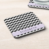 Zwart-wit Zigzag, Chevron Pattern, Jouw naam Bier Onderzetter (Linkerzijde)