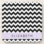 Zwart-wit Zigzag, Chevron Pattern, Jouw naam Bier Onderzetter (Voorkant)