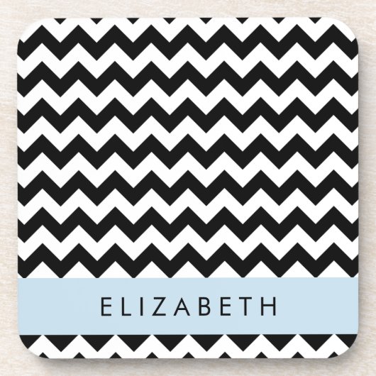 Zwart-wit Zigzag, Chevron Pattern, Jouw naam Bier Onderzetter (Voorkant)
