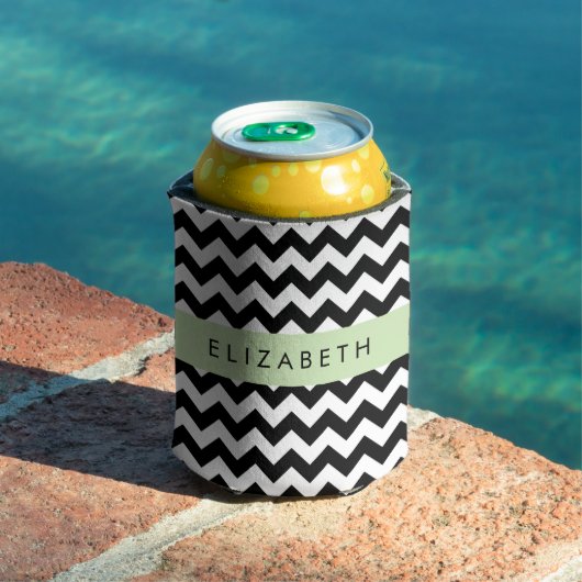 Zwart-wit Zigzag, Chevron Pattern, Jouw naam Blikjeskoeler (Insitu Zwembad)
