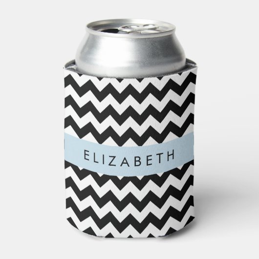 Zwart-wit Zigzag, Chevron Pattern, Jouw naam Blikjeskoeler (Blikje Voorkant)