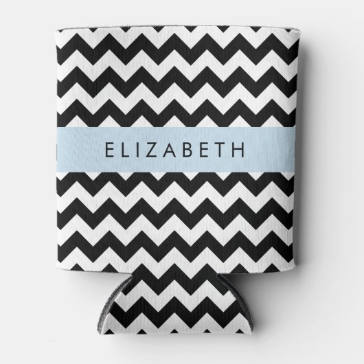 Zwart-wit Zigzag, Chevron Pattern, Jouw naam Blikjeskoeler (Voorkant)