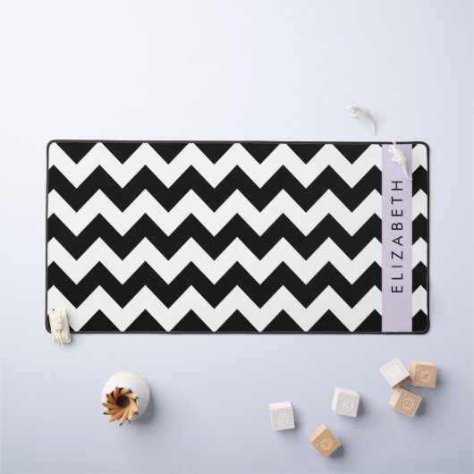 Zwart-wit Zigzag, Chevron Pattern, Jouw naam Bureaumat (Kindertafel)