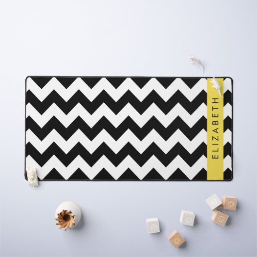 Zwart-wit Zigzag, Chevron Pattern, Jouw naam Bureaumat (Kindertafel)