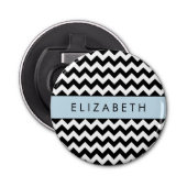 Zwart-wit Zigzag, Chevron Pattern, Jouw naam Button Flesopener (Voorkant)