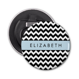 Zwart-wit Zigzag, Chevron Pattern, Jouw naam Button Flesopener