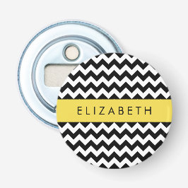Zwart-wit Zigzag, Chevron Pattern, Jouw naam Button Flesopener