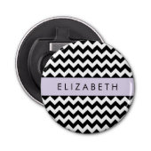 Zwart-wit Zigzag, Chevron Pattern, Jouw naam Button Flesopener (Voorkant)