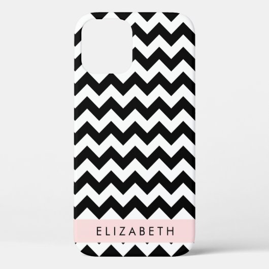 Zwart-wit Zigzag, Chevron Pattern, Jouw naam Case-Mate iPhone Case (Achterkant)