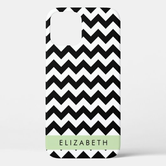 Zwart-wit Zigzag, Chevron Pattern, Jouw naam Case-Mate iPhone Case (Achterkant)