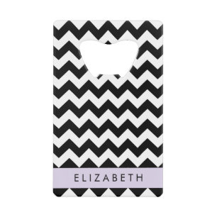 Zwart-wit Zigzag, Chevron Pattern, Jouw naam Creditkaart Flessenopener