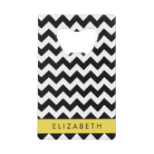 Zwart-wit Zigzag, Chevron Pattern, Jouw naam Creditkaart Flessenopener (Voorkant)