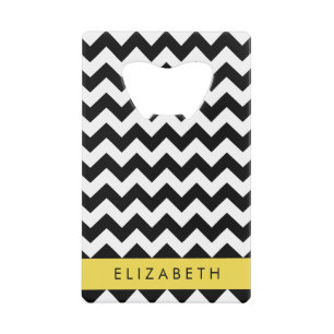 Zwart-wit Zigzag, Chevron Pattern, Jouw naam Creditkaart Flessenopener
