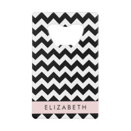 Zwart-wit Zigzag, Chevron Pattern, Jouw naam Creditkaart Flessenopener