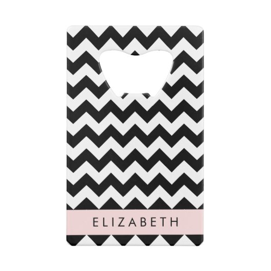 Zwart-wit Zigzag, Chevron Pattern, Jouw naam Creditkaart Flessenopener (Achterkant)