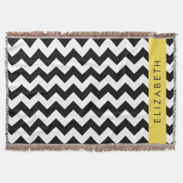 Zwart-wit Zigzag, Chevron Pattern, Jouw naam Deken