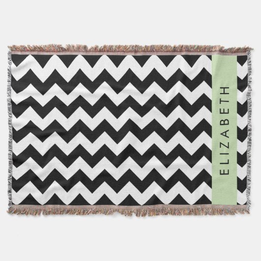 Zwart-wit Zigzag, Chevron Pattern, Jouw naam Deken (Voorkant)