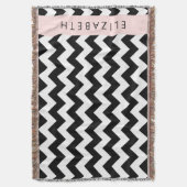 Zwart-wit Zigzag, Chevron Pattern, Jouw naam Deken (Voorkant Verticaal)