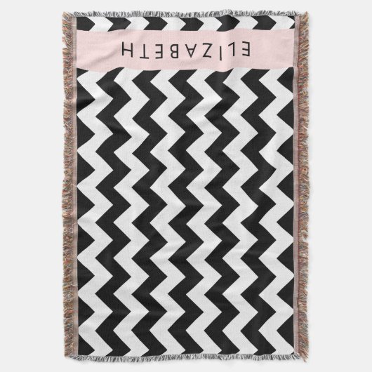 Zwart-wit Zigzag, Chevron Pattern, Jouw naam Deken (Voorkant Verticaal)