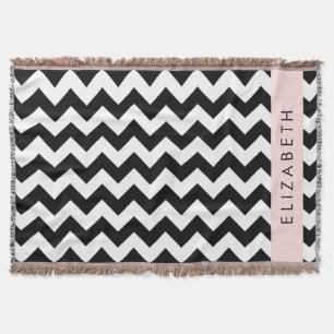 Zwart-wit Zigzag, Chevron Pattern, Jouw naam Deken