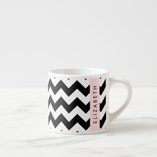 Zwart-wit Zigzag, Chevron Pattern, Jouw naam Espresso Kop (Rechts)