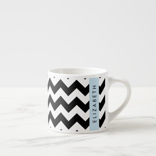 Zwart-wit Zigzag, Chevron Pattern, Jouw naam Espresso Kop (Rechts)