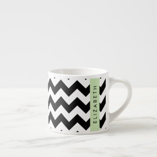 Zwart-wit Zigzag, Chevron Pattern, Jouw naam Espresso Kop