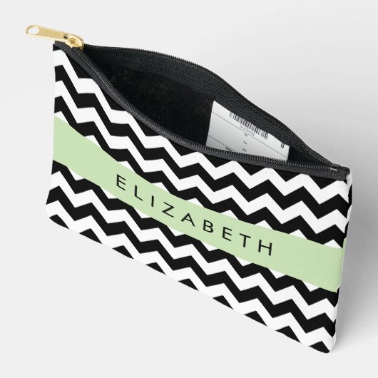 Zwart-wit Zigzag, Chevron Pattern, Jouw naam Etui (Open)