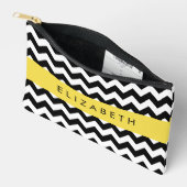 Zwart-wit Zigzag, Chevron Pattern, Jouw naam Etui (Open)
