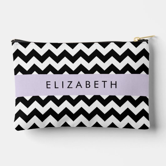 Zwart-wit Zigzag, Chevron Pattern, Jouw naam Etui (Achterkant)