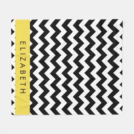 Zwart-wit Zigzag, Chevron Pattern, Jouw naam Fleece Deken (Voorkant (Horizontaal))