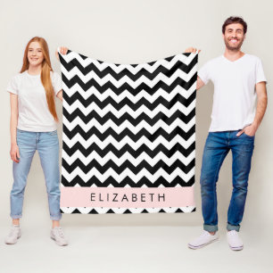 Zwart-wit Zigzag, Chevron Pattern, Jouw naam Fleece Deken