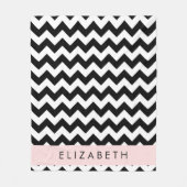 Zwart-wit Zigzag, Chevron Pattern, Jouw naam Fleece Deken (Voorkant)