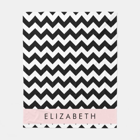 Zwart-wit Zigzag, Chevron Pattern, Jouw naam Fleece Deken (Voorkant)